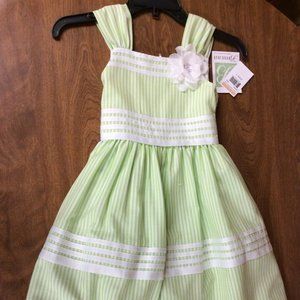NWT Bonnie Jean Girl's Sleeveless Green White Stripe Dress Floral 7 8 10 12 14